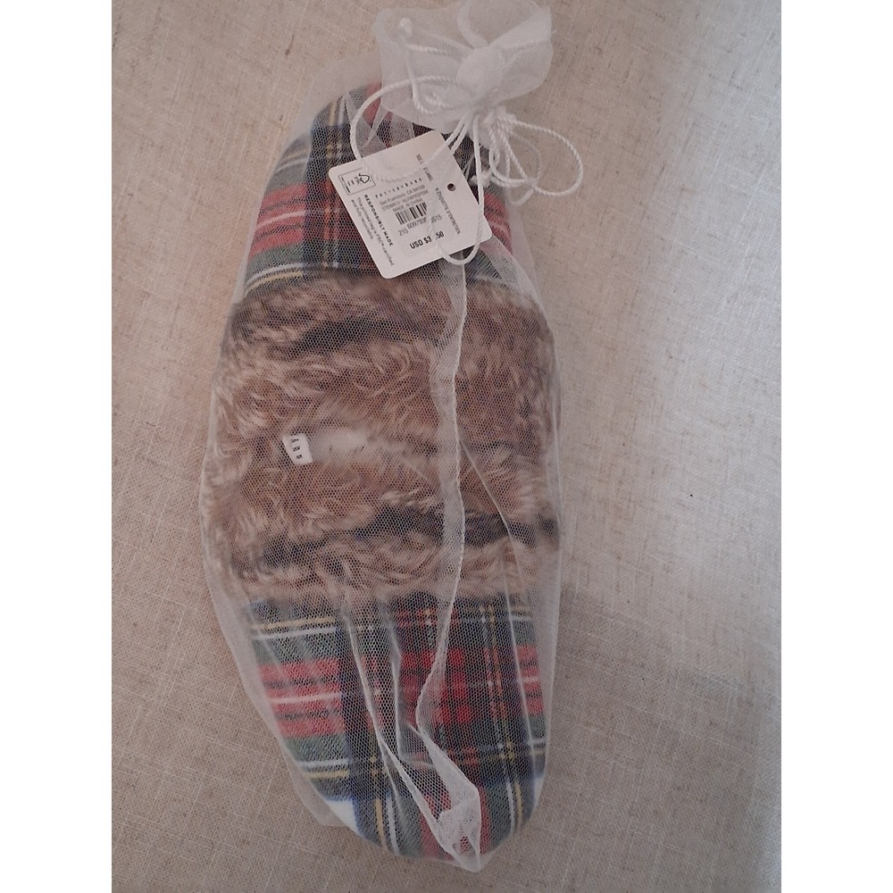 Pottery Barn Stewart Plaid Flannel Faux Fur Trim Slippers Red Green Small NEW - Picture 4 of 6